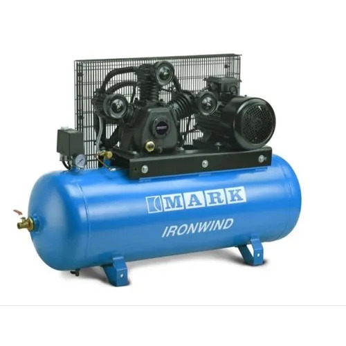Industrial Air Compressor - 220 Litre Capacity, 36 cfm Flow Rate, 10 Bar Pressure | Air Cooled, 10 HP Motor Power, 440 Voltage, Blue and Black Design