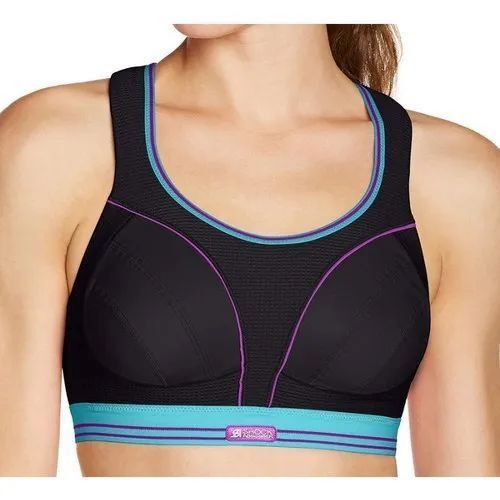Ladies Cotton Sports Bra - Premium Quality, Comfortable Fit | Soft Cotton Fabric, Adjustable Straps, Wireless Design, Moisture-wicking, Seamless, Stretchable, Black And Blue, Padded, Sizes 30 To 44