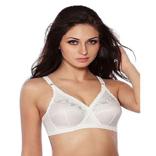 Ladies Fancy White Cotton Bra - Lycra Cotton, Sizes 30 to 44, White | Stylish Design, Breathable Material, Light Padding, Hook-and-eye Closure, Floral Patterns, Elegant Appearance