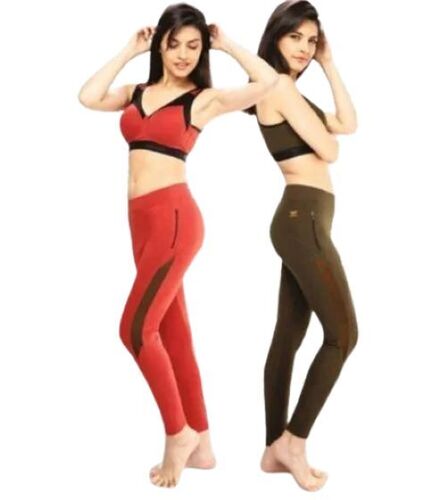 Ladies Sports Pant - Cotton Blend, Plus Size to XXXL, Olive Green and Orange | High-Rise Fit, Quick-Dry Technology, Stretchable, Breathable Design, Compression Support