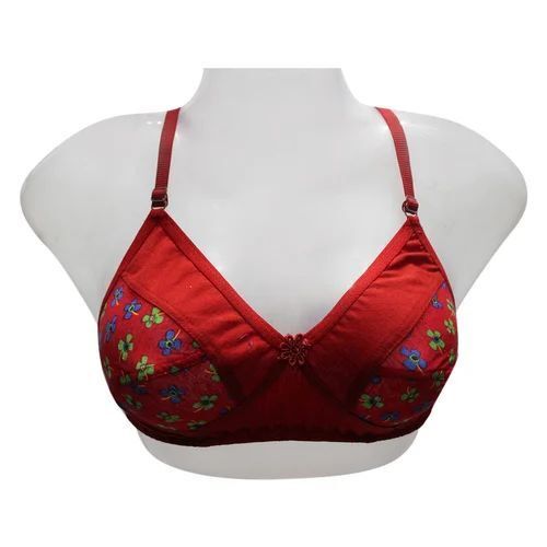 Printed Red Bra - Organic Cotton, Women's Padded Design | Comfortable Fit, Breathable Material, Adjustable Straps, Underwire Support, Light Padding