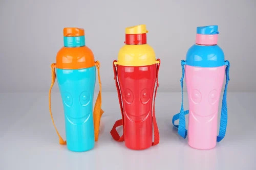 School Time Fancy Water Bottles - Plastic, 750 Milliliter Capacity, Multi-Color, Round Shape | Portable, Designer, Leakproof