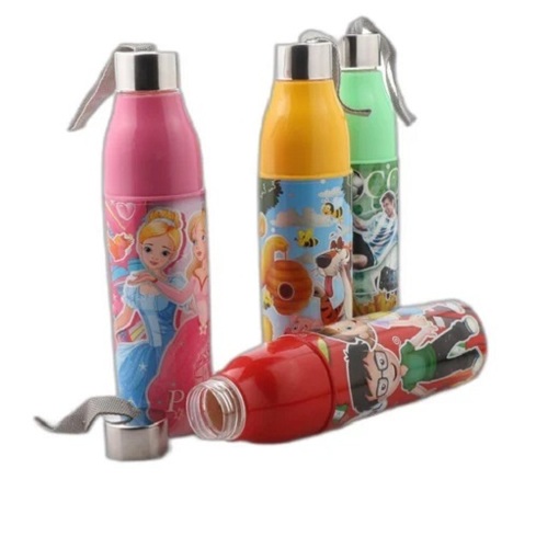 Smart Kid School Water Bottles - Plastic 1000 ml Multi-Color | Portable Designer Leakproof Round Shape
