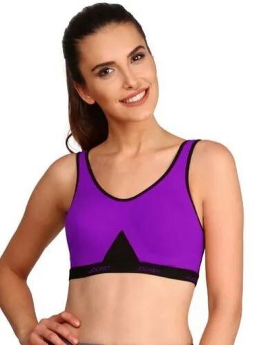 Premium Sports Bra - Lycra Cotton Blend, Purple And Black | Breathable Material, Adjustable Straps, High Support, Comfortable Fit, Wireless Design, Flexible Movement, Racerback Style