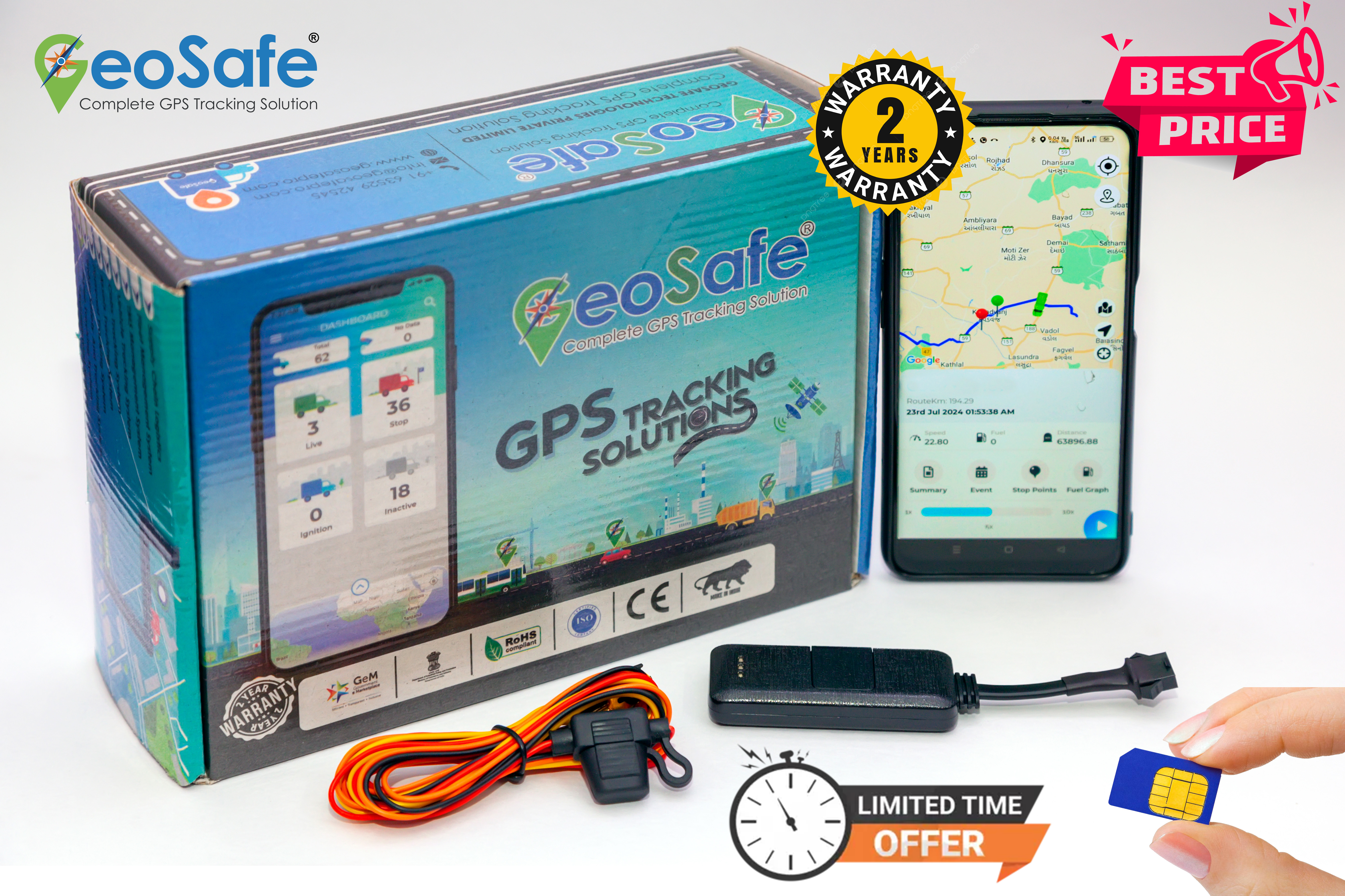 Wired GPS Tracker for Truck, Twowheeler, Car, EV | Live Tracking, Engine ON/Off Alerts, Antytheft and Other Features (Mobile App+ Web Software) (1 Yr Sim Plan Included (Activated))