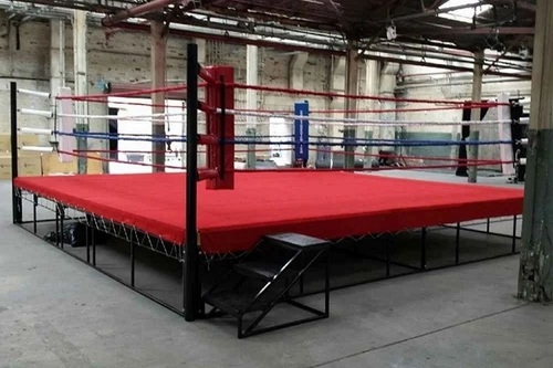 Floor Boxing Ring - Heavy Duty Plywood 20mm, 24x24 Feet, Red Color - Model Hansco 123, Base Height 1mtr