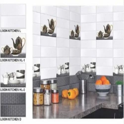 Kitchen Wall Ceramic Tiles - Ceramic, 1x1.5 Feet (300x450 mm), Matte White Finish | Cheque Design, Suitable for Floor, Customizable Shape
