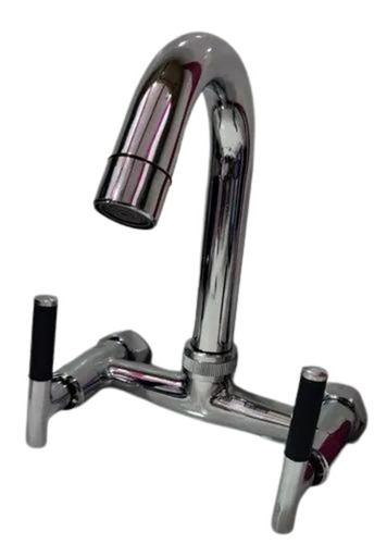 Stainless Steel Sink Mixer Tap - Double Handle, Wall Mounted Design | Chrome Finish, Silver Color