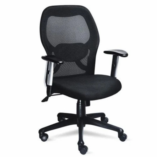 Adjustable Chair - Fabric Medium Back, Height Adjustable, Attractive Black Design | 6 Months Warranty, Steel Frame