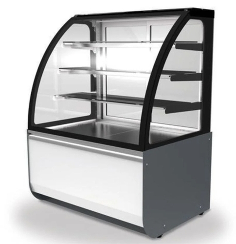 Curved Glass Display Counter - Glass & Stainless Steel, 48x48 inches, Black Color, Elegant Design, Enhanced Visibility, Spacious Interior, Easy Access, Temperature Control, Energy Efficient