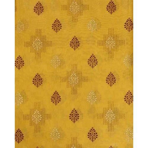 Designer Chanderi Fabric - Premium Silk-Cotton Blend, Yellow with Intricate Butta Work, Lightweight and Breathable Feel, Delicate Motifs & Glossy Finish
