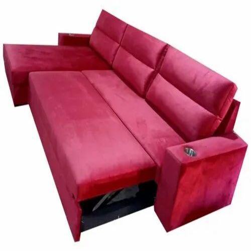 Red Velvet Sofa Cum Bed