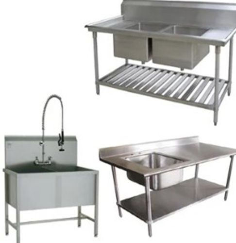 Stainless Steel Double Square Sink Unit - Standard Height, Finishing-MAT Finish | Any Color, Customizable Size