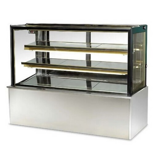 Straight Glass Display Counter - Rectangular Metal Construction, Bakery Use | Silver Finish, Durable Design, New Only
