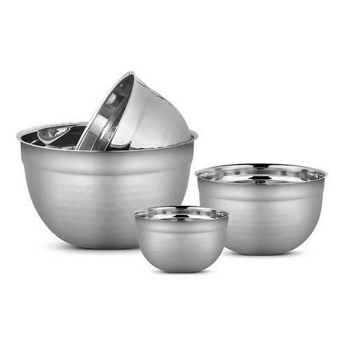 Stainless Steel - 25 CM Round Bowl Set | Polished Silver Finish, Durable Design for Home and Office Use