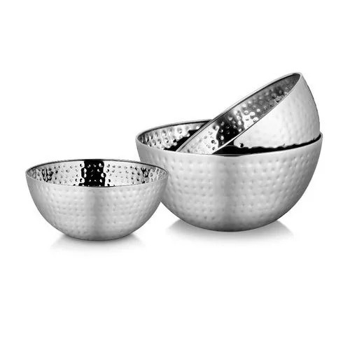28 Cm Stainless Steel Salad Bowl Set - Polished Silver Finish | Classic Essentials Round Design For Home Use, Durable Stainless Steel Material