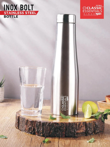 Classic Essentials Inox Bolt Stainless Steel Water Bottle - 1000 Ml Capacity, Multi-color, Screw Cap, Round Shape | Durable, Modern Design