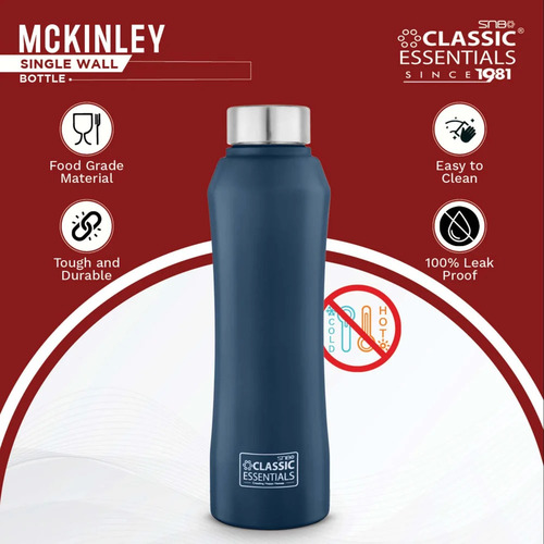 Classic Essentials McKinley Stainless Steel Water Bottle, 1000 ML - Multi-Color, Screw Cap, Round Shape, Durable Design for Home Use 