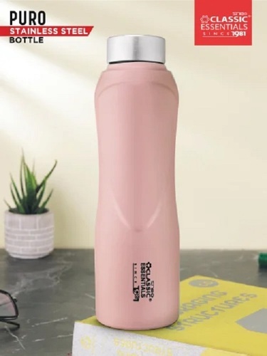 Classic Essentials Puro Stainless Steel Water Bottle, 1000 ML - Multi-Color, Screw Cap, Round Shape | Durable Modern Design for Home Use