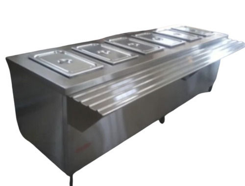 Hot Bain Marie - Polished Stainless Steel, 6 Pots Rectangular Shape, Ideal for Restaurant and Hotel Use