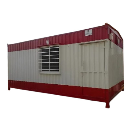 Mild Steel Portable Office Cabin - Aluminium Sliding Glass Windows, 20x0.6x8.6 ft, Red and White Color, Weather Proof Design, One Swing Door