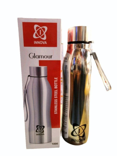 Stainless Steel Innova Glamour Bottle, 1000 ml - Silver, Round Shape, Screw Cap | Durable Design for Personal and Home Use