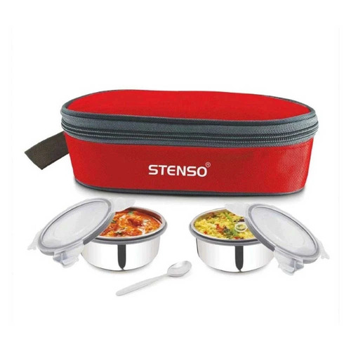 Stenso Lunch Box 2 Container - Stainless Steel, Silver Color | Features 2 Containers with Cover, Perfect for Home and Personal Use