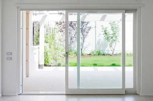 UPVC Glass Sliding Door - Durable Rectangular Design | Solid Wood Frame, White Finish, Interior Residential Use