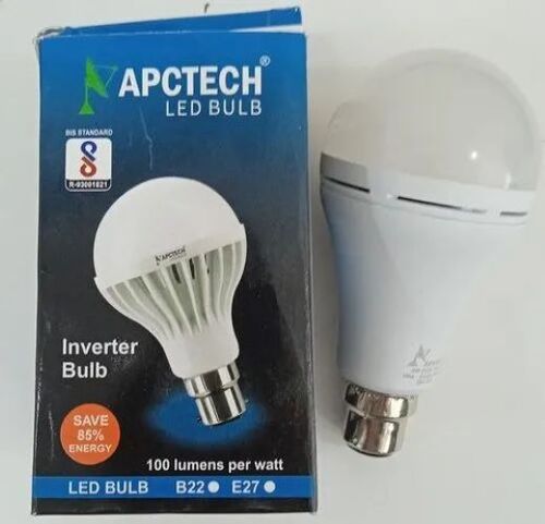Led Inverter Bulb - Premium Plastic, Round Shape, Cool White Light | Emergency Lighting, Rechargeable, Long Lifespan, Low Power Consumption, Instant On, Bright Illumination, Eco-Friendly