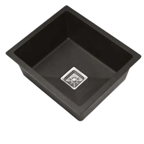 Quartz Sink - 18x16 Inch Square, Polished Black Quartz, Durable One Piece Design, Long Lasting Undermount Installation