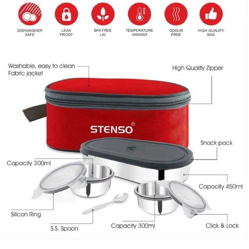 Stenso Wergo Lunch Box - Stainless Steel, 2 Compartment, Silver Color, Microwave Safe with Cover | Ideal for Home, Durable Metal Design