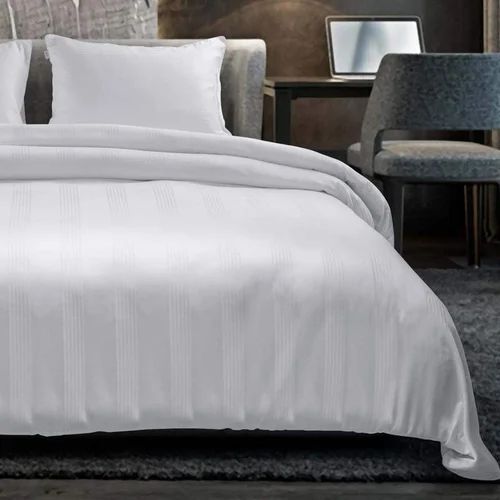 Hotel Bedding Set - King Size, 100% Cotton Stripe Patterned in White | Luxurious 3-Piece Comforter Set for Hotels