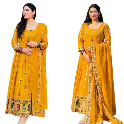 Yellow Worked Flaired Anarakali Suit Set