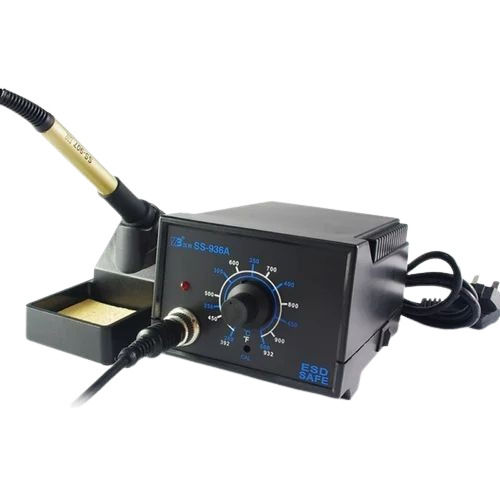 Hand Soldering - 75W Power Consumption, 150-450°C Adjustable Temperature Range, Black Metal & Plastic Rod | ESD Safe Analog Temperature Control, 1.2m Cord Length, 1.8kg Weight