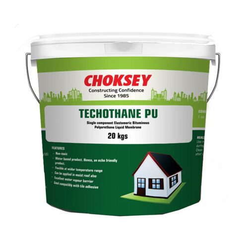 Choksey Techothane PU Waterproofing Chemical - 20 Kg White Liquid | Thixotropic Waterproofing for Podiums, Bathrooms, and Terraces