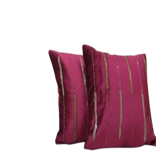 Embroidered Cushion Cover - Silk Satin 15x15 Inches, Maroon Color with Elegant Embroidery Design