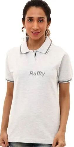 Ladies White Polo T-Shirt - Cotton, Sizes [XS, S, M, XL], White | Short Sleeves, Moisture-Wicking, Casual Wear, Stylish & Versatile Design
