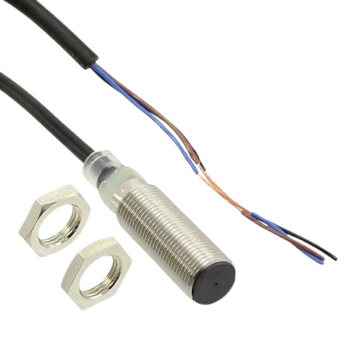 Omron Proximity Sensor - Brass, Nickel Plated Housing, M12 Size with 2m PVC Cable | IP67 Rated, Quasi-Flush Mounting, PNP Output, 4mm Sensing Distance