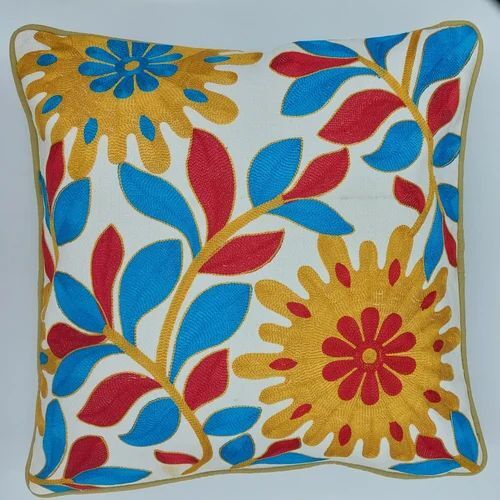 Embroidered Cushion Cover - 16 x 16 Inches | Multicolor Cotton Fabric, Intricate Design