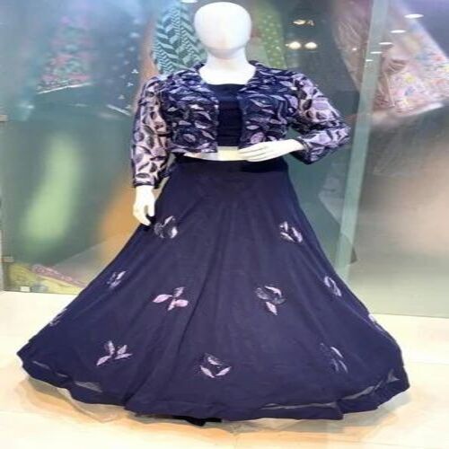 Rayon Fabric Long Printed Top - Customized Size, Elegant Blue Color