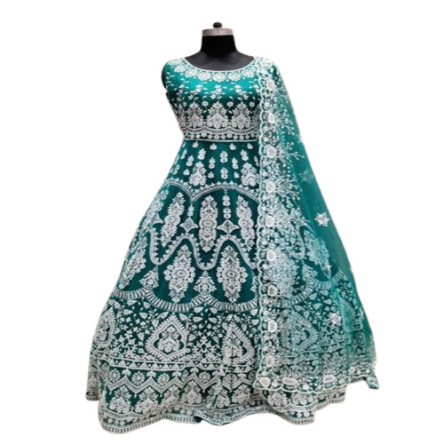 Wedding Gowns - Net Embroidered Fabric, Multicolor V-Shaped Full Sleeve Design | Dry Clean Care