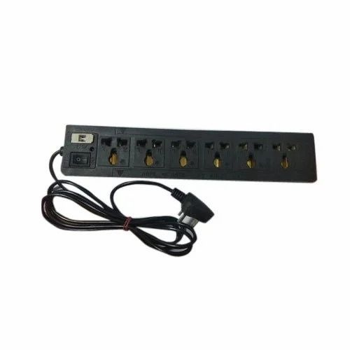 6 Socket Extension Board - Plastic Material, 30 x 10 x 3 cm Dimensions, Black Color | 6 Pin Socket, 6 Amp Electric Power Source, 50 MHz Frequency