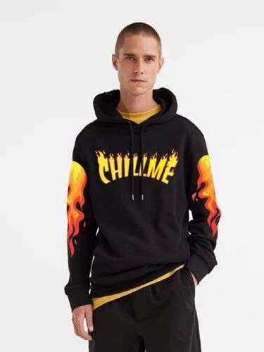 Mens Printed Full Sleeves Hoodies - Woolen, XS-Plus Size, Black And Yellow | Unique Prints, Trendy Design, Stylish Graphics, Breathable Fabric, Durable Stitching, Warm Material