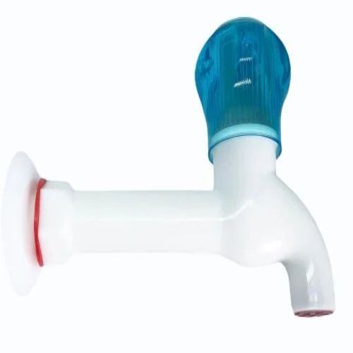 Plastic Bib Cock - Wall Mounted Design, Round Handle, White Color, Box Packaging | Customized Size Options, Ideal for Bathroom Fittings