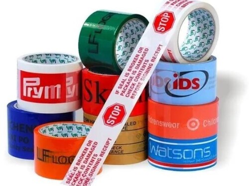 Printed BOPP Tape - 30 To 50 Micron Thickness, Multi Color Printed Design | Waterproof, Single-Sided Adhesive for Packaging