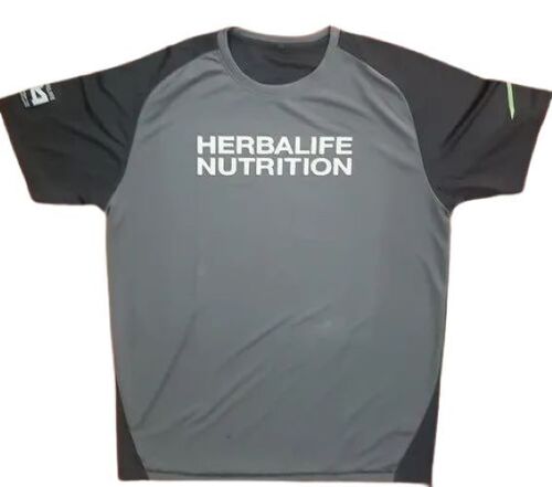 Premium Athletic Sports Promotional T-Shirt - Quick-Drying Polyester, V-Neck, Unisex Sizes XS to XL | Durable Stitching, Short Sleeves, Stylish Grey with Reflective Details