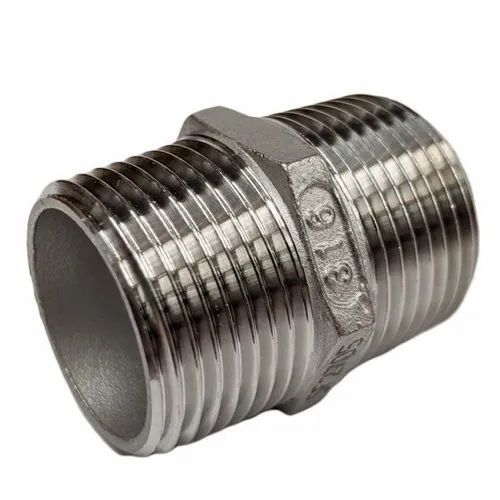 Stainless Steel Hex Nipple - 25.6 mm Length, Polished SS316 Finish | Silver and Grey Color, Optimal for Pipe Fittings