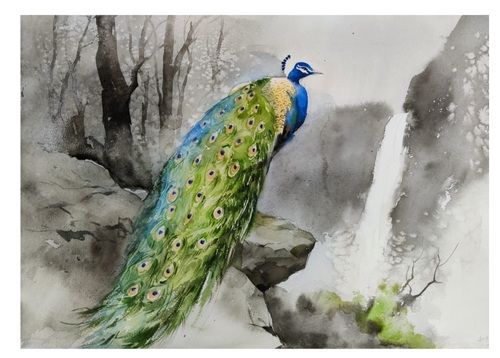 Watercolor Paper Peacock Painting