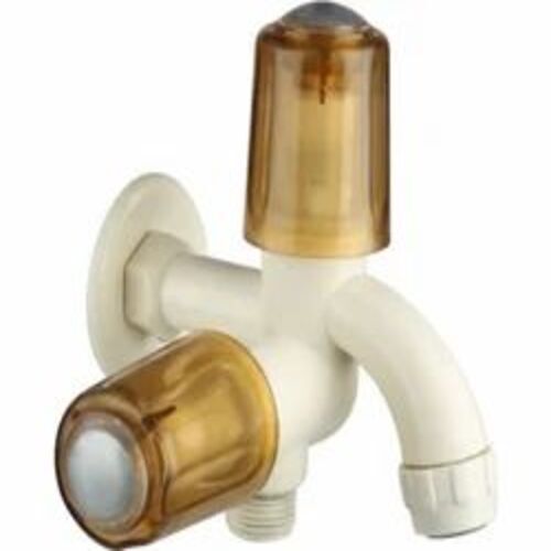 Brass Wall Mounted 2 In 1 Bib Cock - Round Handle Design, Customized Size, White and Silver Color