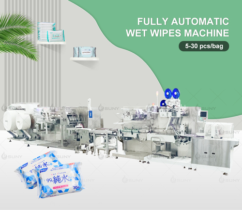 Fully Automatic Wet Wipes Production Line - Mild Steel, 13737x1160x2131mm , 18000 Watt PLC Control System, Customized Color, 1-3 Year Warranty, 70-90 Bags/Min